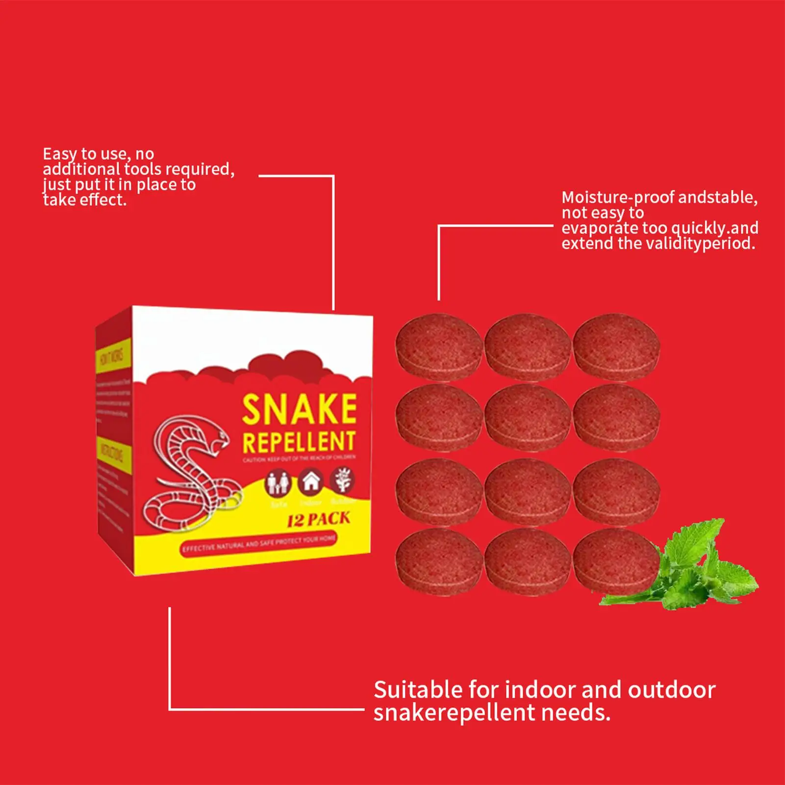 Snake Repelling Tablets 12 Pieces Rainproof Long-Lasting Powerful Get Rid of Snakes for Yard Garden Campsite Garage Pathway