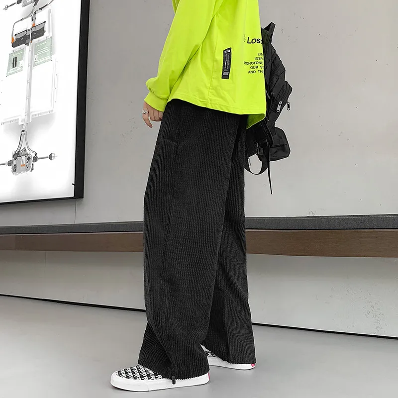 Casual Pants Men High Street Corduroy Design Cool Pantalones Handsome Hip Hop Ulzzang Baggy All-match Fashion Trousers Teens Ins