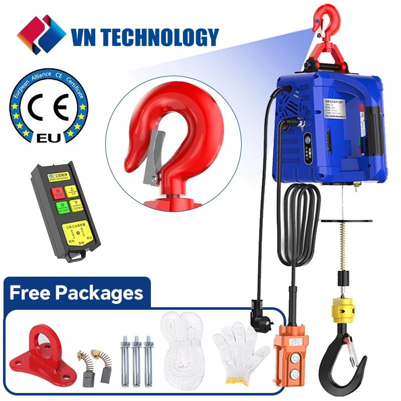 

Electric Hoist Lift Portable Crane, Upgrade Electric Winch with Remote Control, Steel Wire Rope Lifting Hoist, 100-500kg, 220V