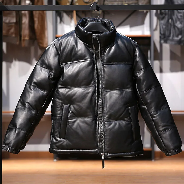 

2025 New Winter Warm Men's Casual Black Coats Sports Genuine Leather Down Jacket Man Stand Collar Sheepskin Down Leather Jackets