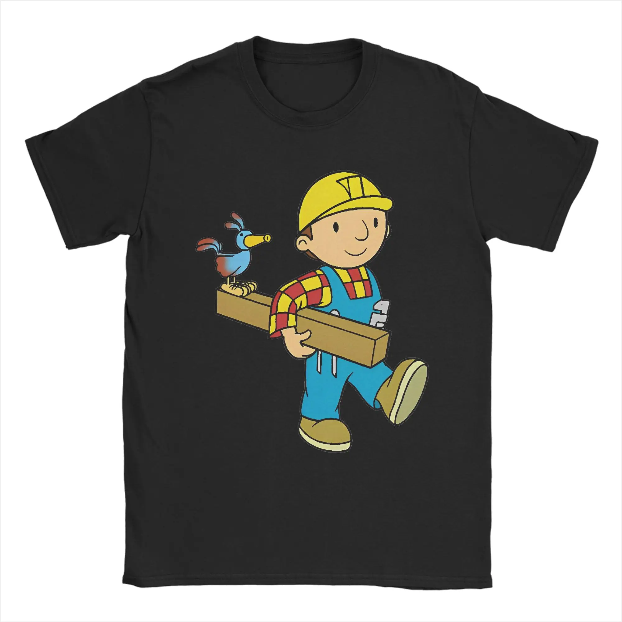 Camiseta de dibujos animados de Bob el constructor para hombres y mujeres, camisetas Vintage de algodón puro, camisetas de manga corta con cuello redondo, camisetas con idea de regalo