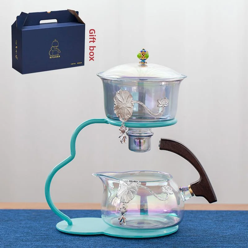 Glass Tea Set Colorful Pattern Magnetic Self Brewing Teapot Gift Box