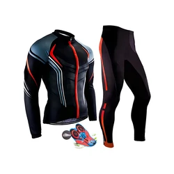 Black Cycling Jerseys Set Quick Dry Clothing Men's Long Sleeves Cycling Clothes Gel Pad Bib Pants Set