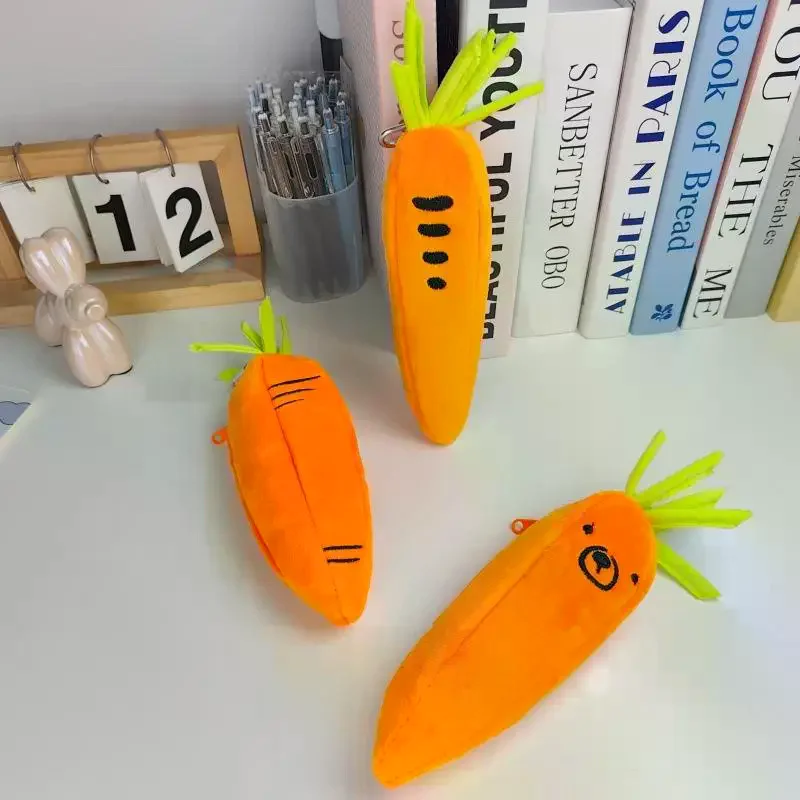 Cute Simulated Carrot Plush Pencil Case Creativity Large Capacity Pencil Pouch Cartoon Portable Storage Bag School Stationery