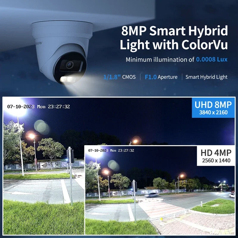 كاميرا Hikvision 8MP 4K DS-2CD2387G2H-LIU الذكية الهجينة ColorVu POE IP كاميرا Acusense ميكروفون مدمج فتحة SD CCTV مراقبة IP67