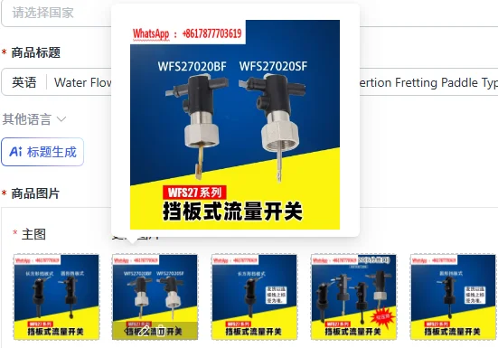 Water Flow Switch Water Valve Water Pump Pipeline Insertion Fretting Paddle Type WFS27020 Flowmeter