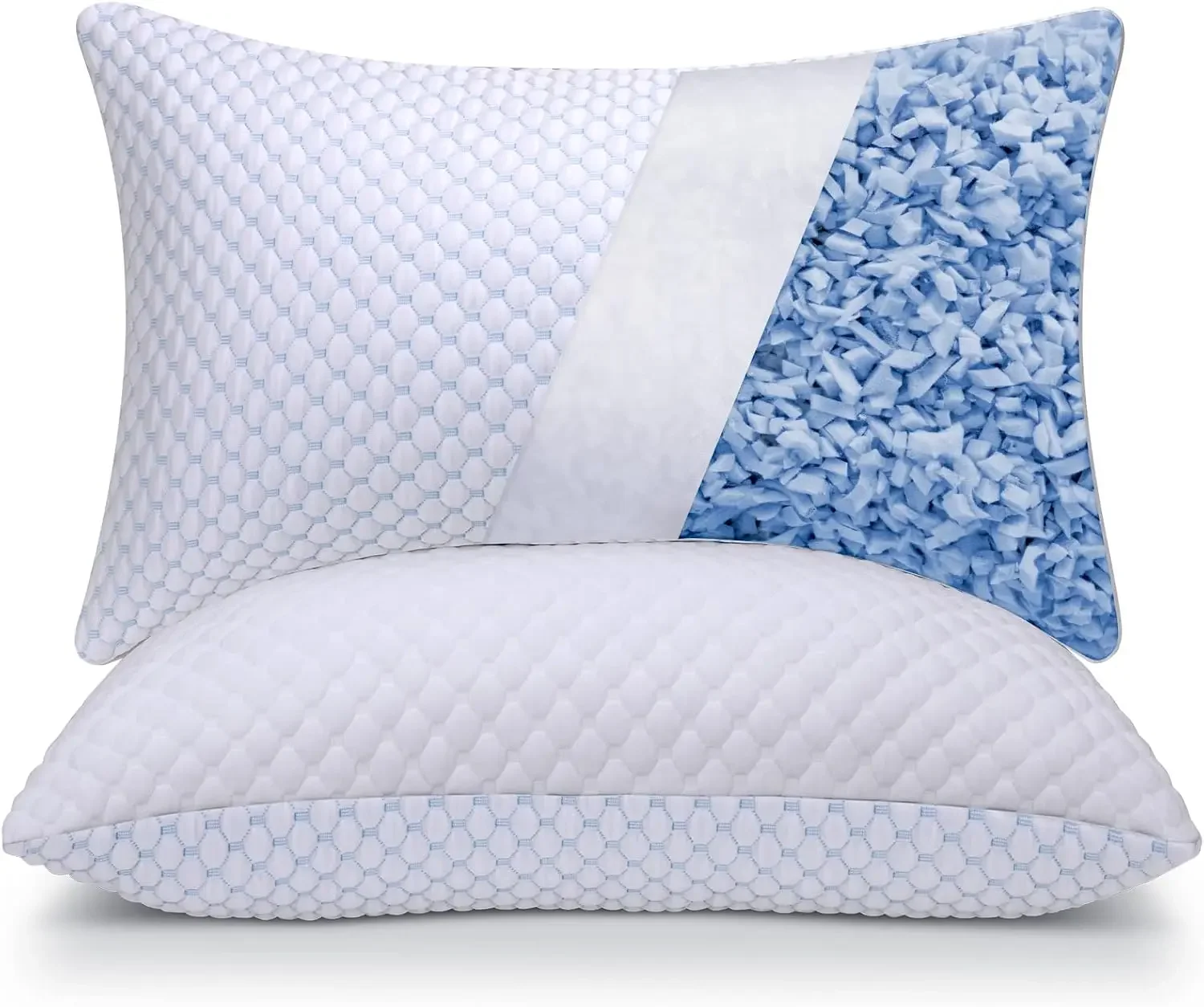 

Cooling Adjustable Shredded Memory Foam Pillows Queen Size Set of 2 - Temperature-Regulating for All Sleepers with Dual Airflow Ventilation