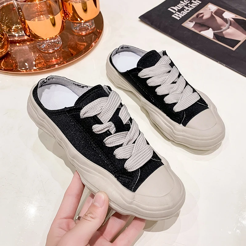 Spring Summer Breathable Sneakers Women Satin Casual Shoes Female Platform Lace Up Sports Shoes Ladies Dissolving Mules Flats