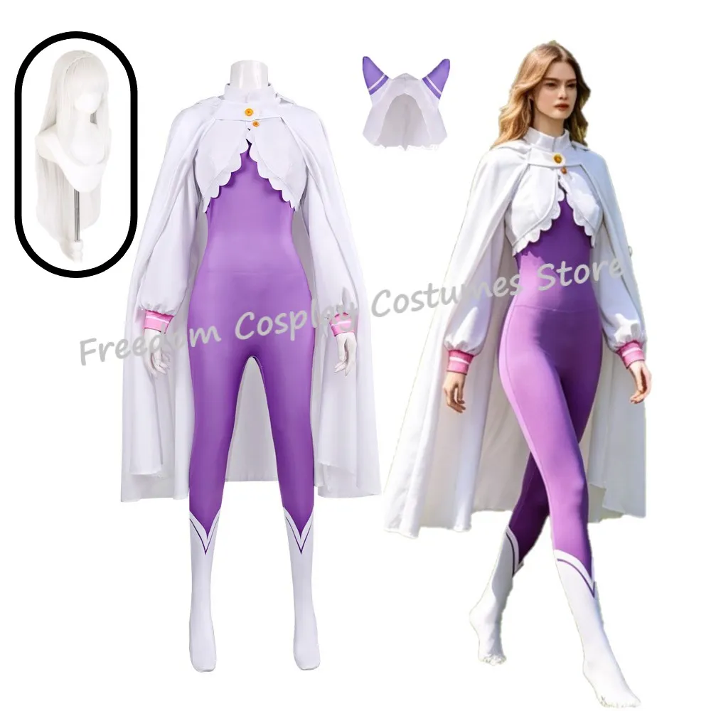

NEW Emilia Rezero Cosplay Costume wig Sexy Purple bodysuit Cloak Anime Re Zero Cosplay Halloween Party Outfits for Women
