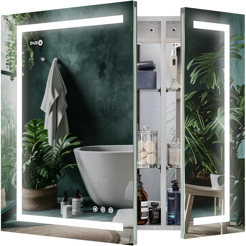 

Medicine Cabinet Front & Backlit Dimmable Colours, Clock & Temp, USB Outlets (30 x 32)