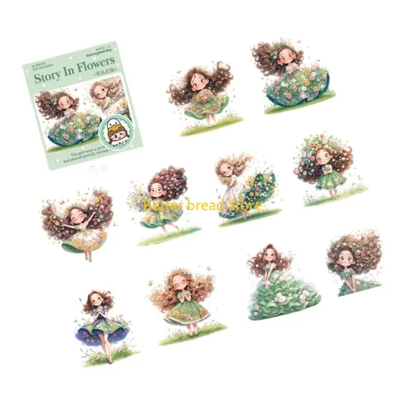 W89C Landscape Sticker Cartoon Girl Sticker Decorative Sticker Journal Sticker