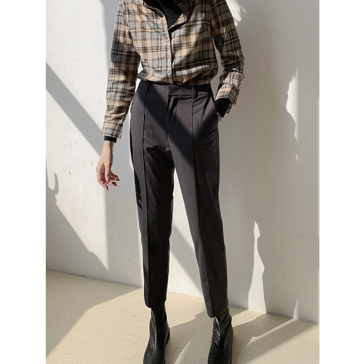 

High Waist Loose Casual Women's Suit Pants Nine Points Autumn Winter New Sle Slimming Straight Tube Pants OL Sle l ...