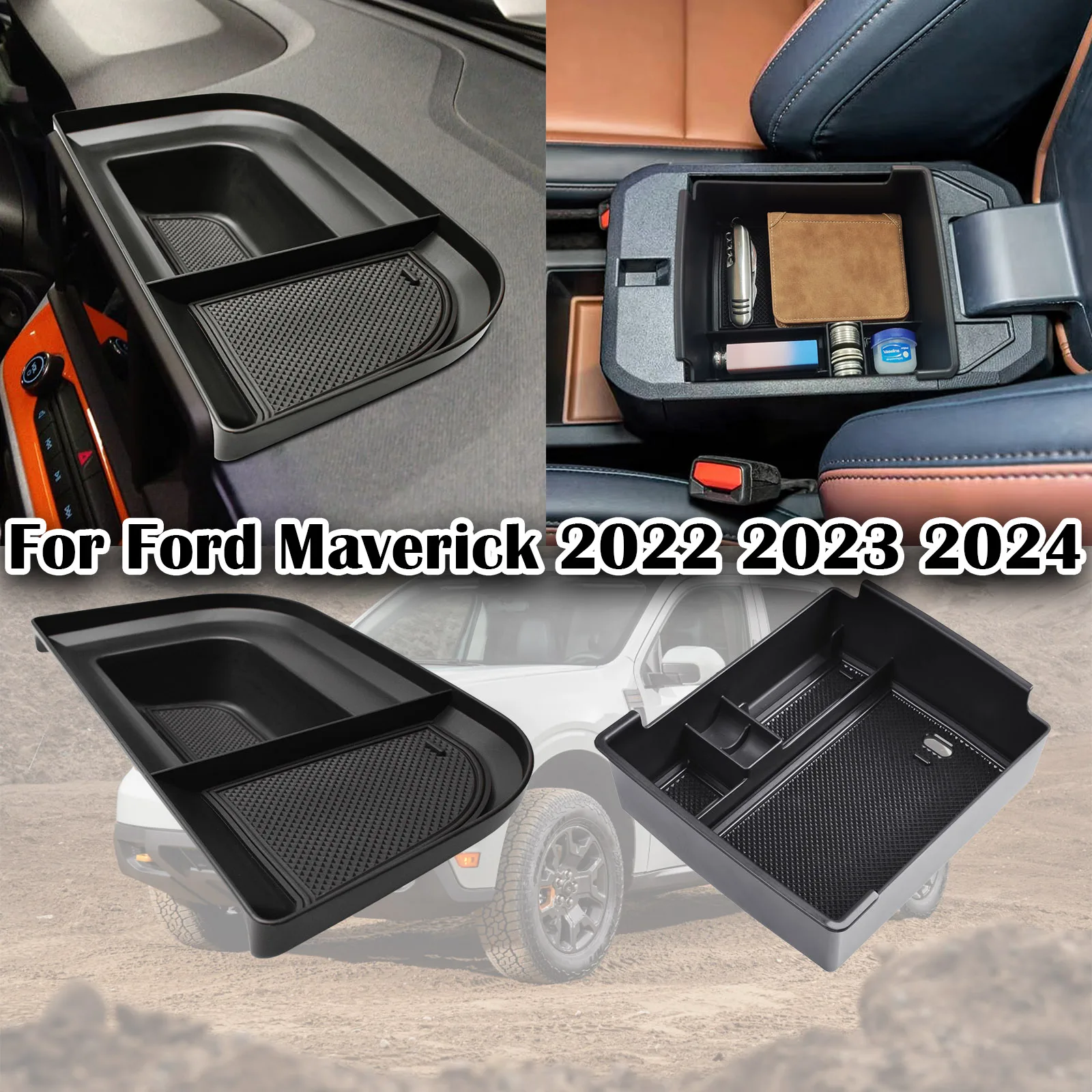 

2PCS Center Console Organizer Dashboard Tray For Ford Maverick 2022 2023 2024 Secondary Armrest Box Dash Board Storage Organizer