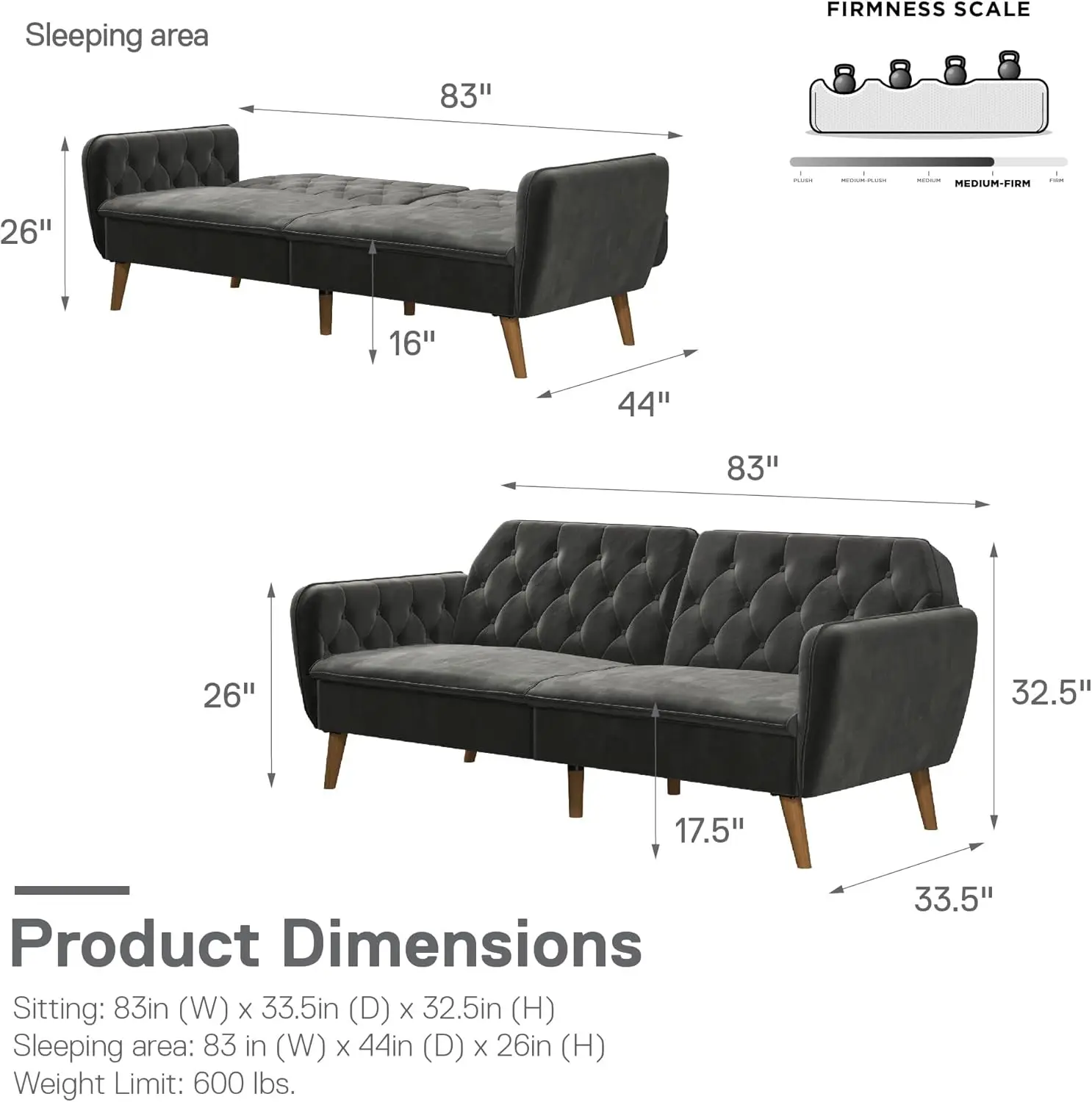 Memory Foam Futon, grauer Samt