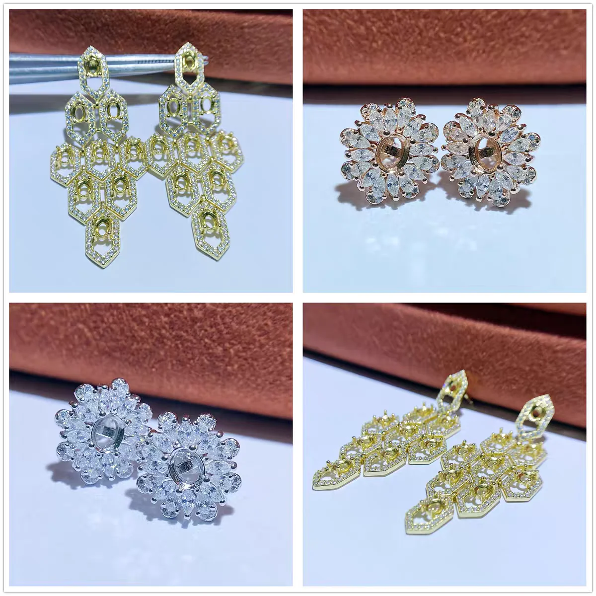 

MeiBaPJ 3*4/4*5 Elliptic Stones DIY 925 Silver Empty Setting Fashion Zircons Stud Earrings Fine Charm Wedding Jewelry for Women