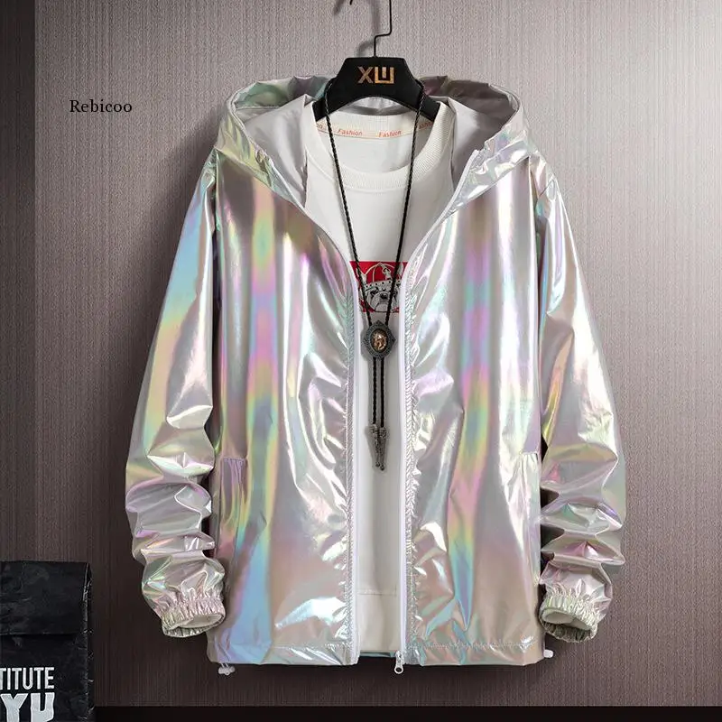 

Women Basic Jackets Summer 2022 Colorful Reflective Causal Thin Windbreaker Women Hooded Jackets Coat Zipper Bomber veste femme