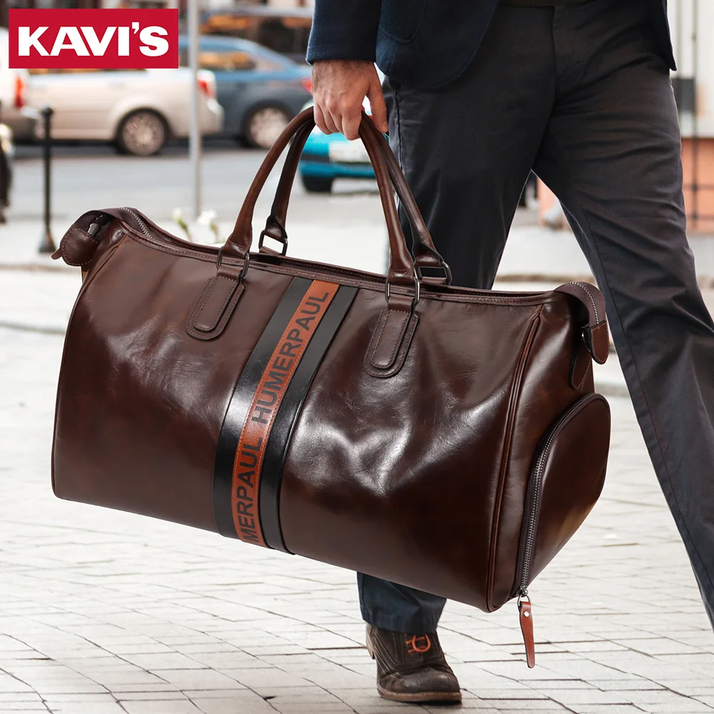 KAVIS High-end Travel Duffel Real Bag For Men Trend Real Leather Large Capacity Crazy Horse Sports Shoulder Messenger