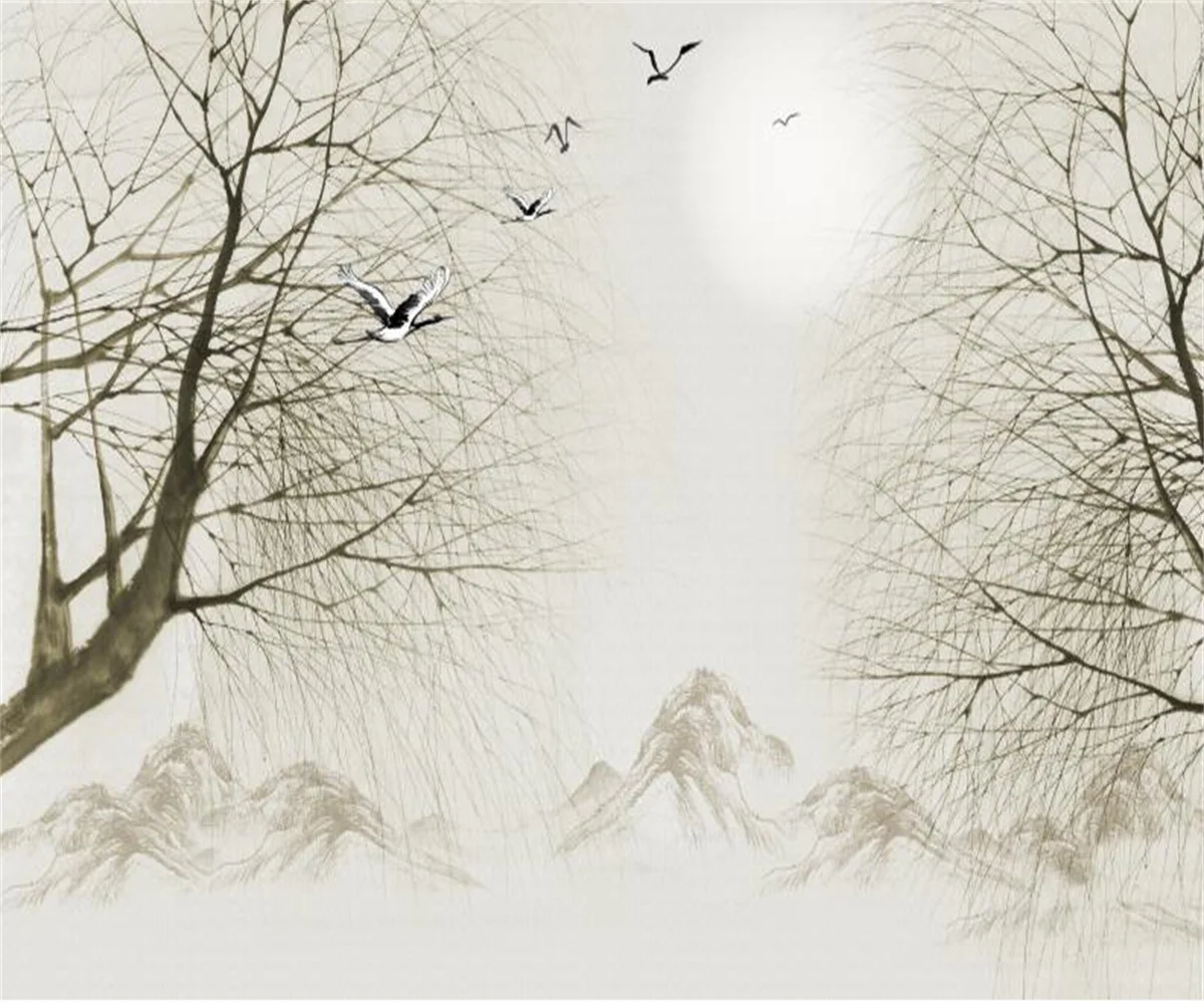 

Custom Wallpaper Retro Simple Nordic Style Tree Branch Sky TV Background Wall Living Room Bedroom decoration Mural 3d wallpaper