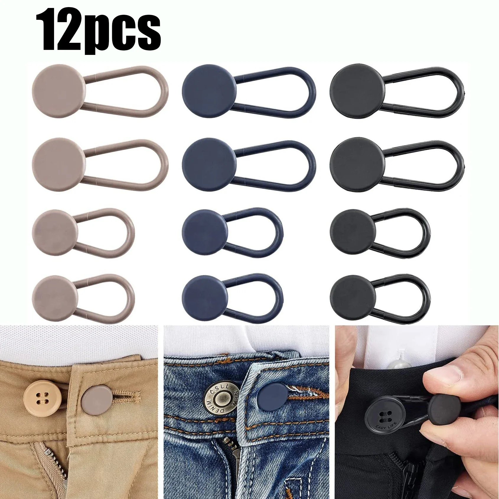 15mm/18mm 12pcs Pants Extender Buttons Flexible Waist Extenders for Jeans Pants for Women & Men Pregnancy Jeans Skirt