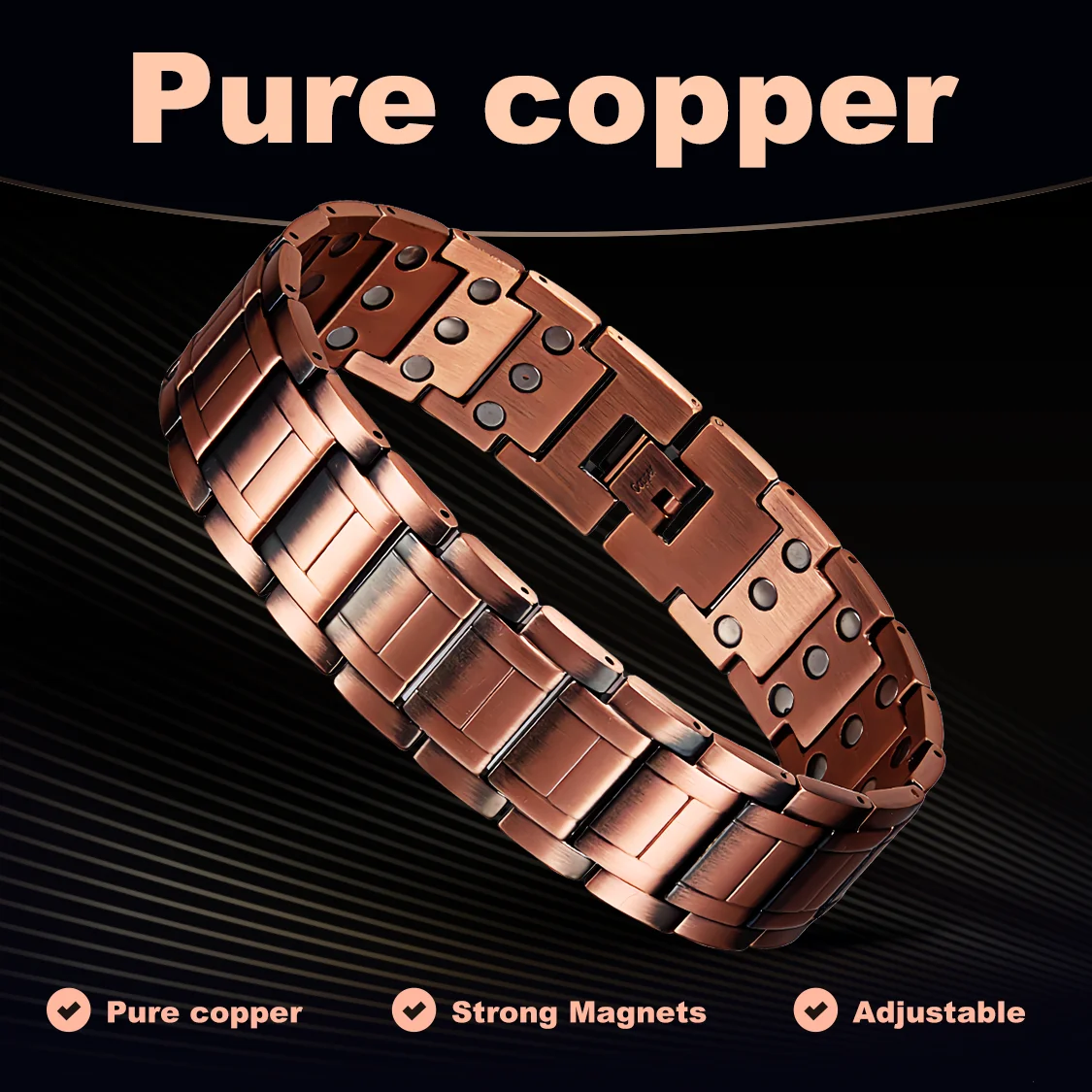 

Wristband Magnetic Pure Copper Bracelet Male 21mm Wide Chain Copper Magnetic Bracelet Arthritis Healing Energy Bracelet for Men