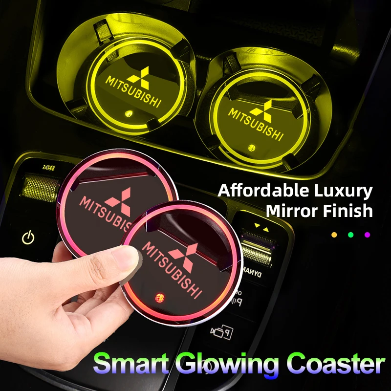 Auto-Wasserbecher-Untersetzer, 7 bunte LED-Atmosphäre-Innenausstattungszubehörteile für Mitsubishi Pajero ASX Colt I200 Triton Ralliart Ex Star