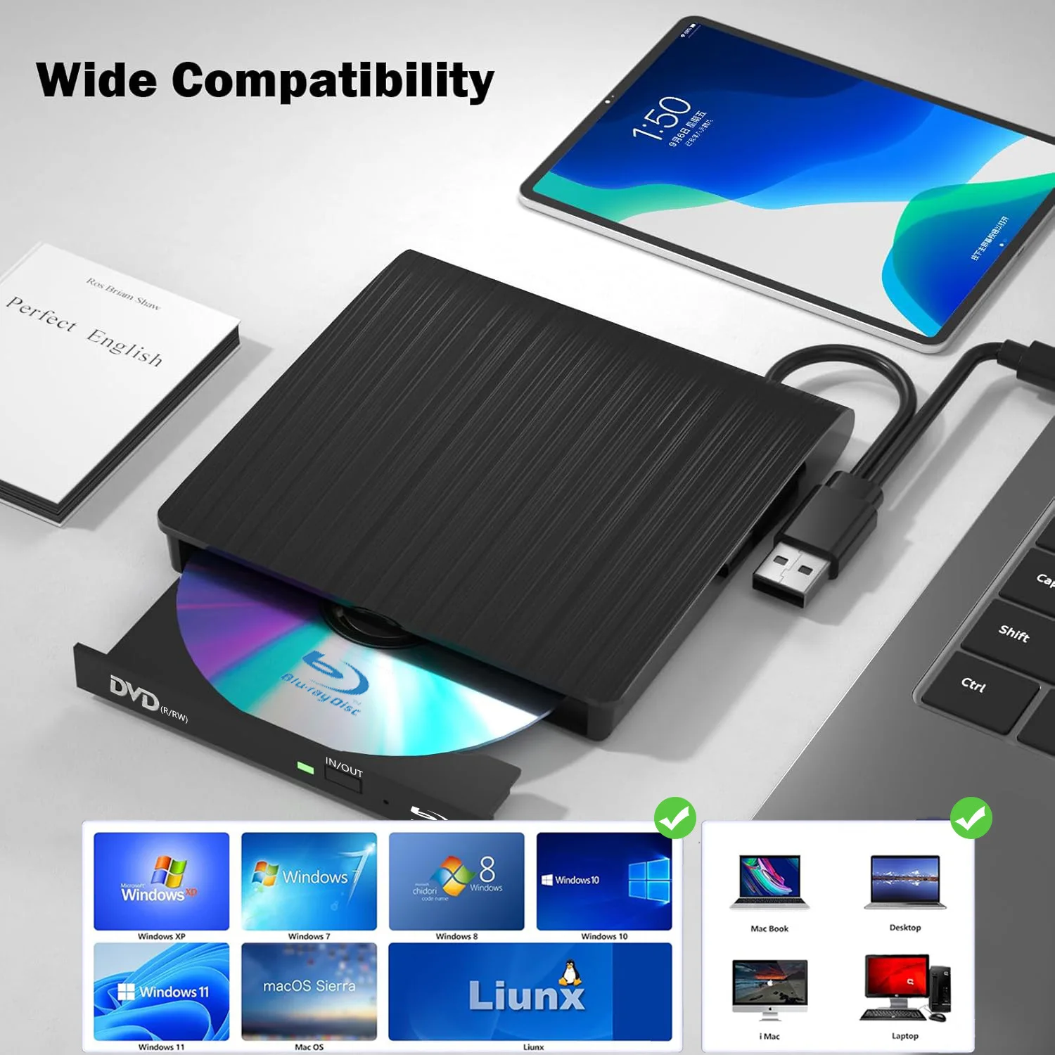 Mobile Blu-ray optical drive usb external computer, Blu-ray burner desktop notebook external optical drive can read and write BD