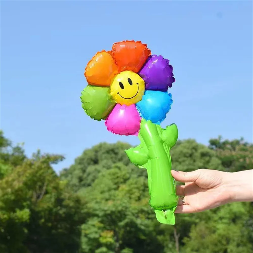 10Pcs Macaron Green Leaf Daisy Flower Foil Handheld Balloons Sunflower Ballon Children Toy Wedding Birthday Party Decorations