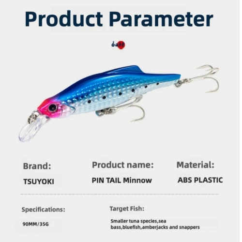 Imagen 2 del producto TSUYOKI Wobblers artificiales Jerkbait señuelo plantilla de agua salada artista hundimiento fundición Minnow señuelo PIN cola 35 90mm/35g JACKSON Minnow