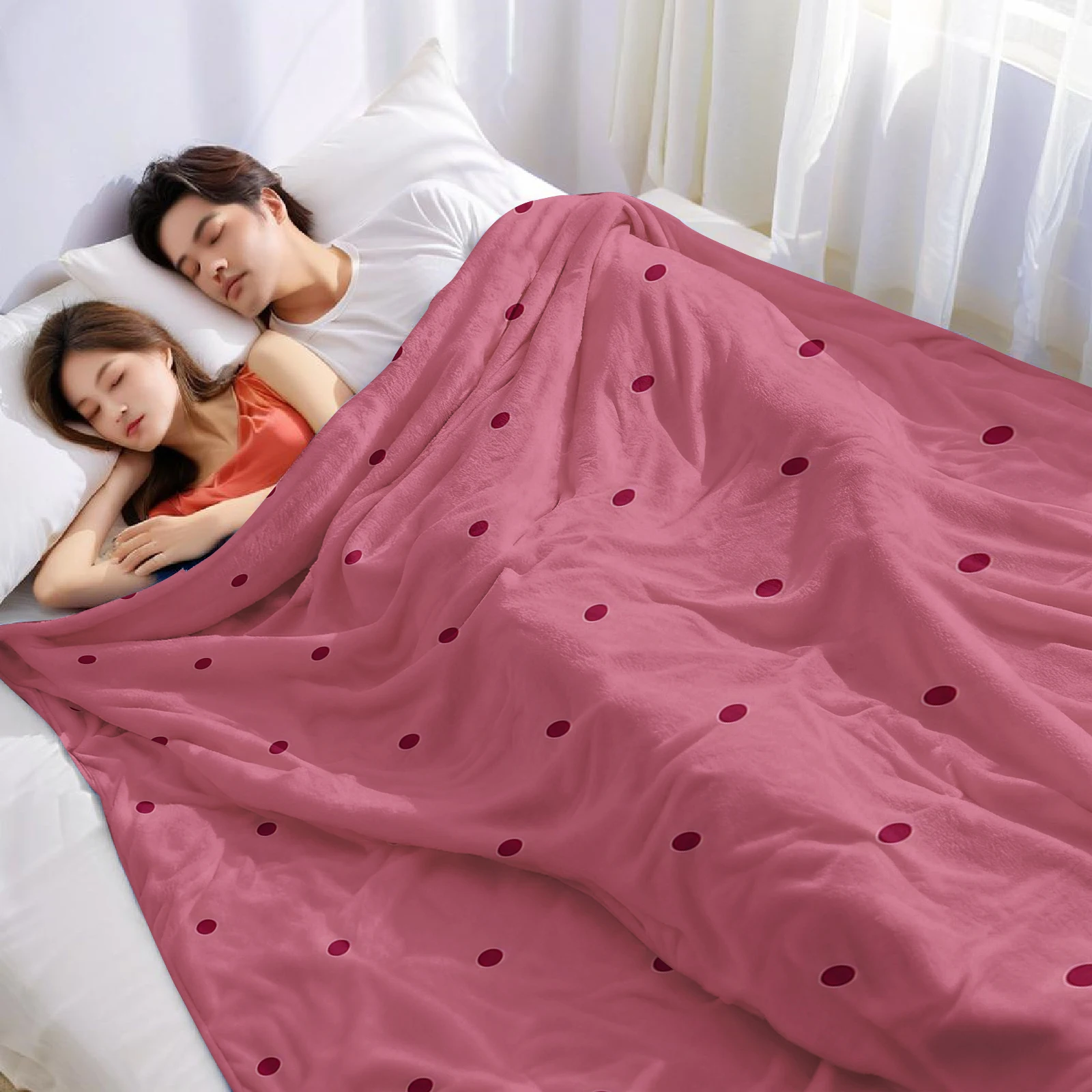 Dusty Rose Polka Dots Lightweight Microfiber Soft Christmas Fleece Blanket Warm Cozy Throw for Bed Sofa Office Travel All Season
