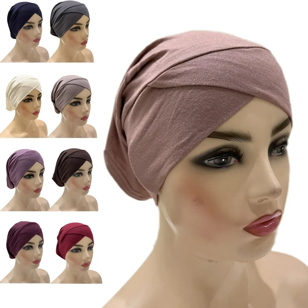 

Underscarf Women Muslim Inner Hat Hijab Strech Jersey Cotton Cross Islamic Arab Chemo Cap Ninja Bonnet Turbante Femme Headcover