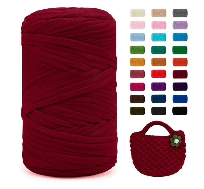 400G 1PC Solid Color T Shirt Yarn Woven Elastic Fabric Cloth Yarn for DIY Crochet Knitted Bag Blanket Cushion Material Thread