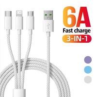 3 In 1 Fast Charging Cable 66W For Xiaomi iPhone Poco Micro USB Type C Charger Cable Cord Multiple Usb Charging Wire Line