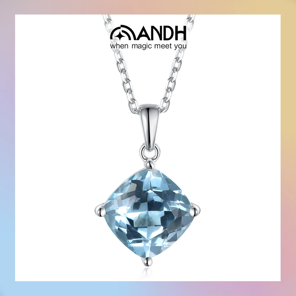 

ANDH Aquamarine Crystal Pendant Necklace for Women 18k White Gold Plated Customized Necklaces Girl's Anniversary Birthday Gift