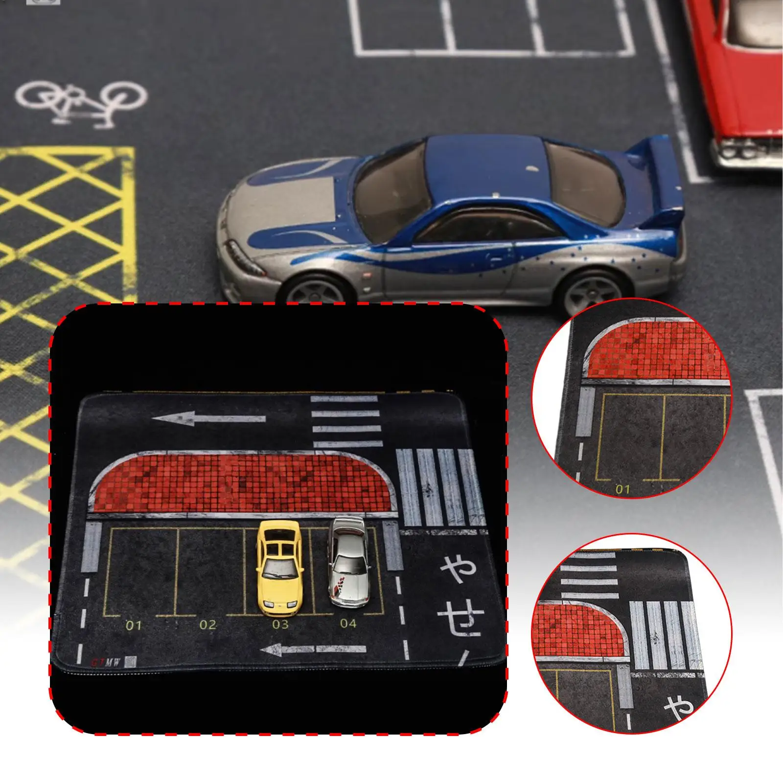 

1:64 Model Car Display Parking Lot Mat Photography Backdrop Showcase Layout Nonslip Rolled up Desktop Vehicle Scene Display