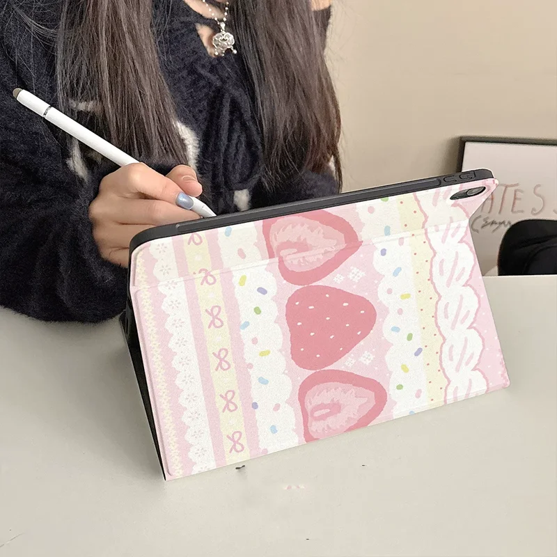 Fair Island Pink Strawberry CakeTablet Case For iPad Pro 13 11 M5 M4 Air 3 2 11th 12.9'' 10 9 8 7 6 5 Th Mini 7 6 5 4 1 Case