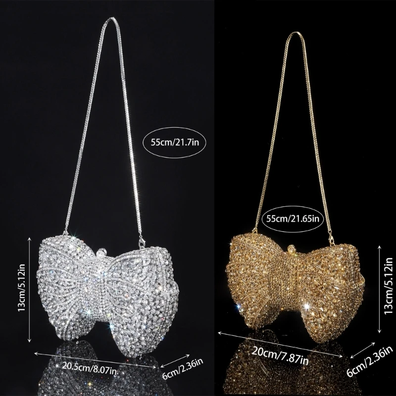 Sophisticated Evening Bag Elegant Banquet Handbag Shoulder Purse with Rhinestones Butterfly Bows For Fashionable Ladies