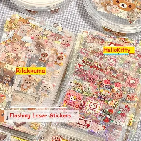 5 st tecknade Hello Kitty Rilakkuma söta stansade klistermärken Kitty Cat Anime handböcker materialklistermärken blinkande laserklistermärken 10 best sales North Face Pegatina - №4