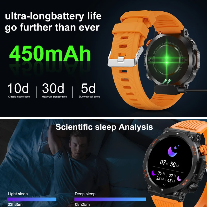 Relógio inteligente bússola para homens, relógio de fitness esportivo, smartwatch IP67 à prova d'água, chamada bluetooth, tela de toque completa, novo, 2023