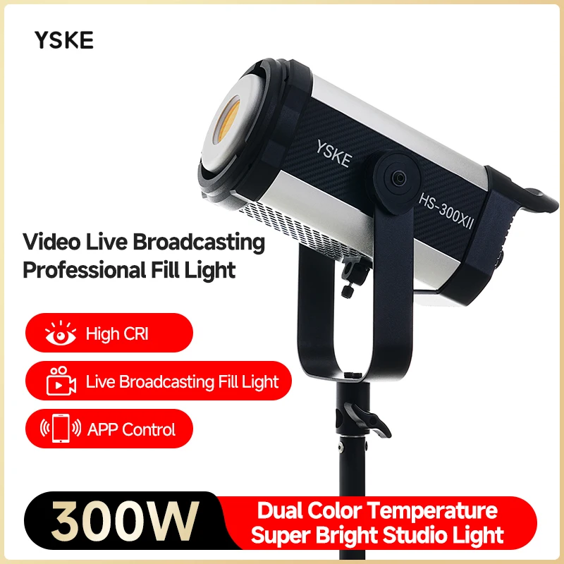

YSKE 300W Studio Video Light High CRI ≥97 2700K-6500K Bi-Color LED for Live Streaming YouTube TikTok