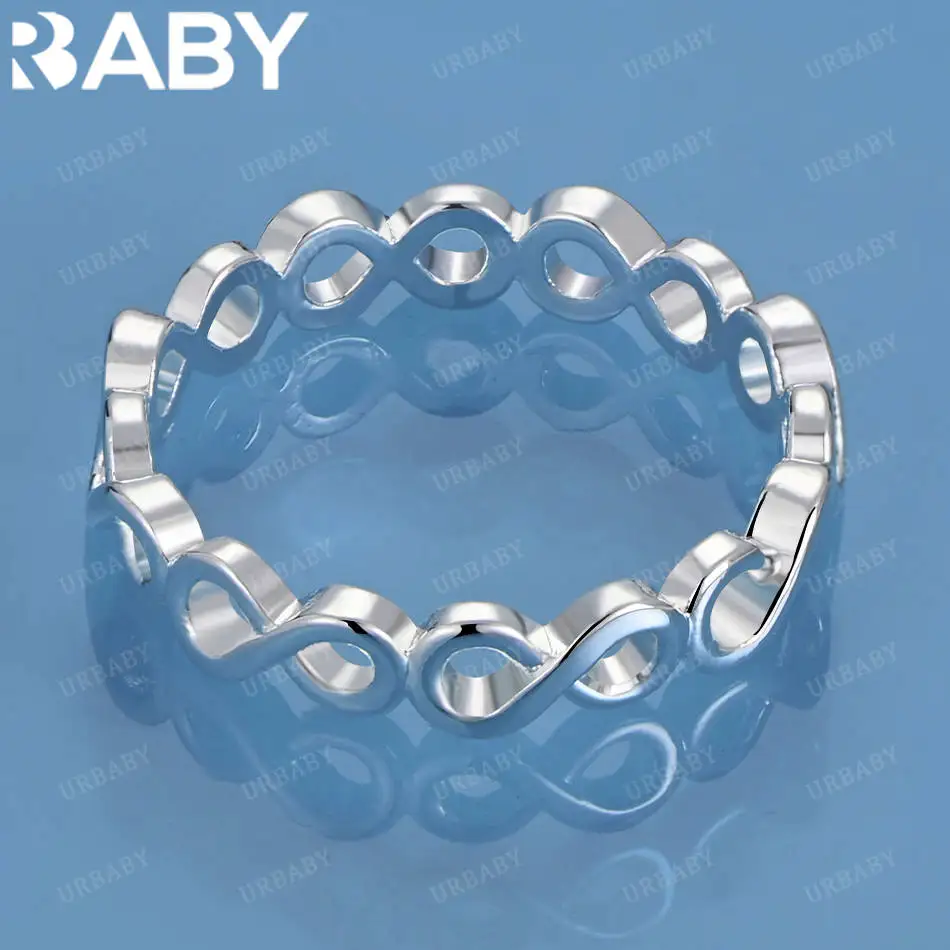 

URBABY 925 Sterling Silver Size 7-10 Round Ring For Women Men Grace Jewelry Trend Fashionable Birthday Party Gifts