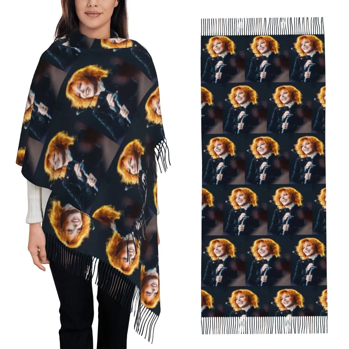 

Mylene Farmer Jeanne Gautier, модный шарф для певицы, шарфы с кисточками, женские мягкие теплые шали и накидки, длинная осенне-зимняя шаль