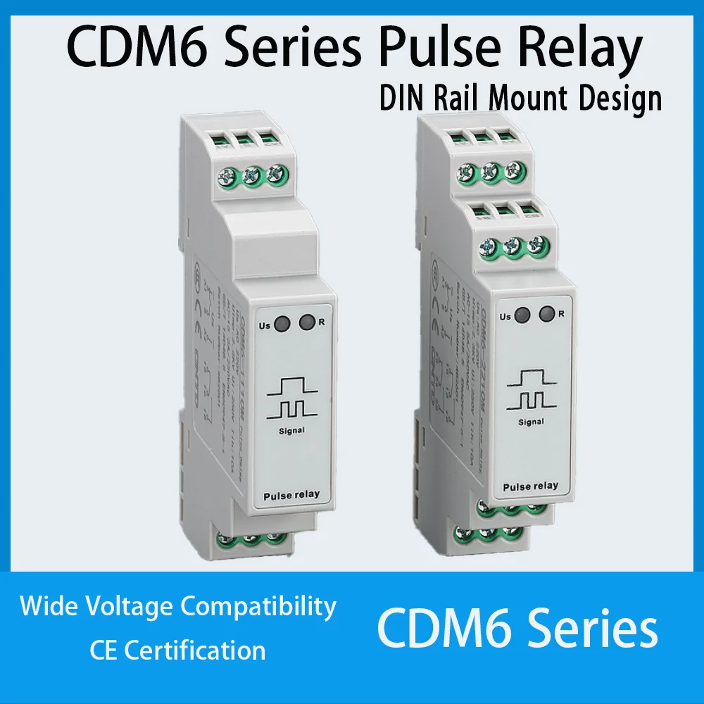 CNTD CDM6‑210W Pulse Relay 2‑Pack DPDT 10A AC/DC12‑240V Din‑rail Mount Electronic Pulse Relay 2 Sets Output Contacts