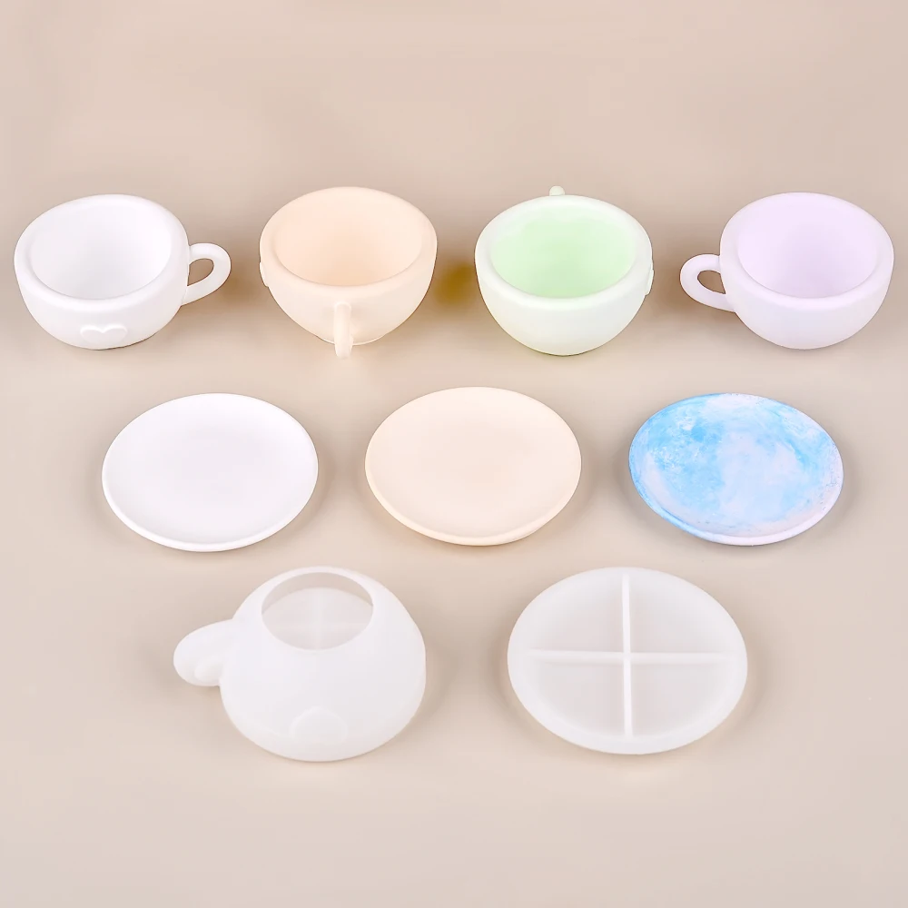 3D Tea Cup Love Silicone Mold With Tray DIY Gypsum Cement Coffee Cup Decoration Storage Plate Ornament Mold Home Handicraft