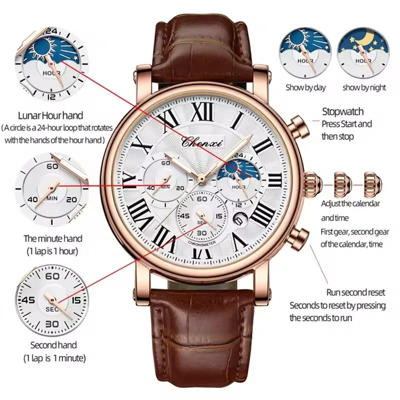 Men's Quartz Watch, Fashion Business Multi-function Analog Dial