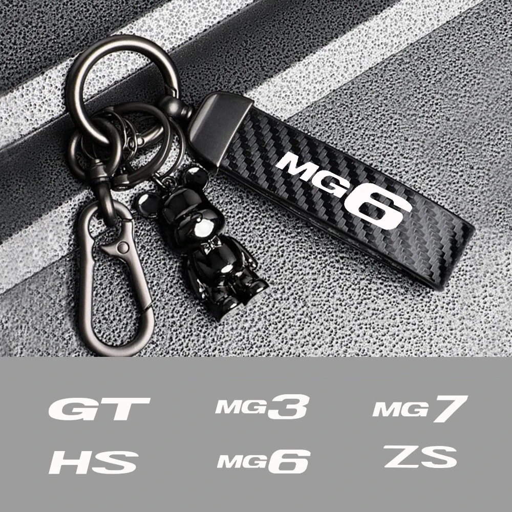 Car Carbon Fiber Style Keychain Car Key Chain Keyring Pendant Metal Keychain Accessories For MG ZS HS GT HECTOR MG3 MG6 MG7