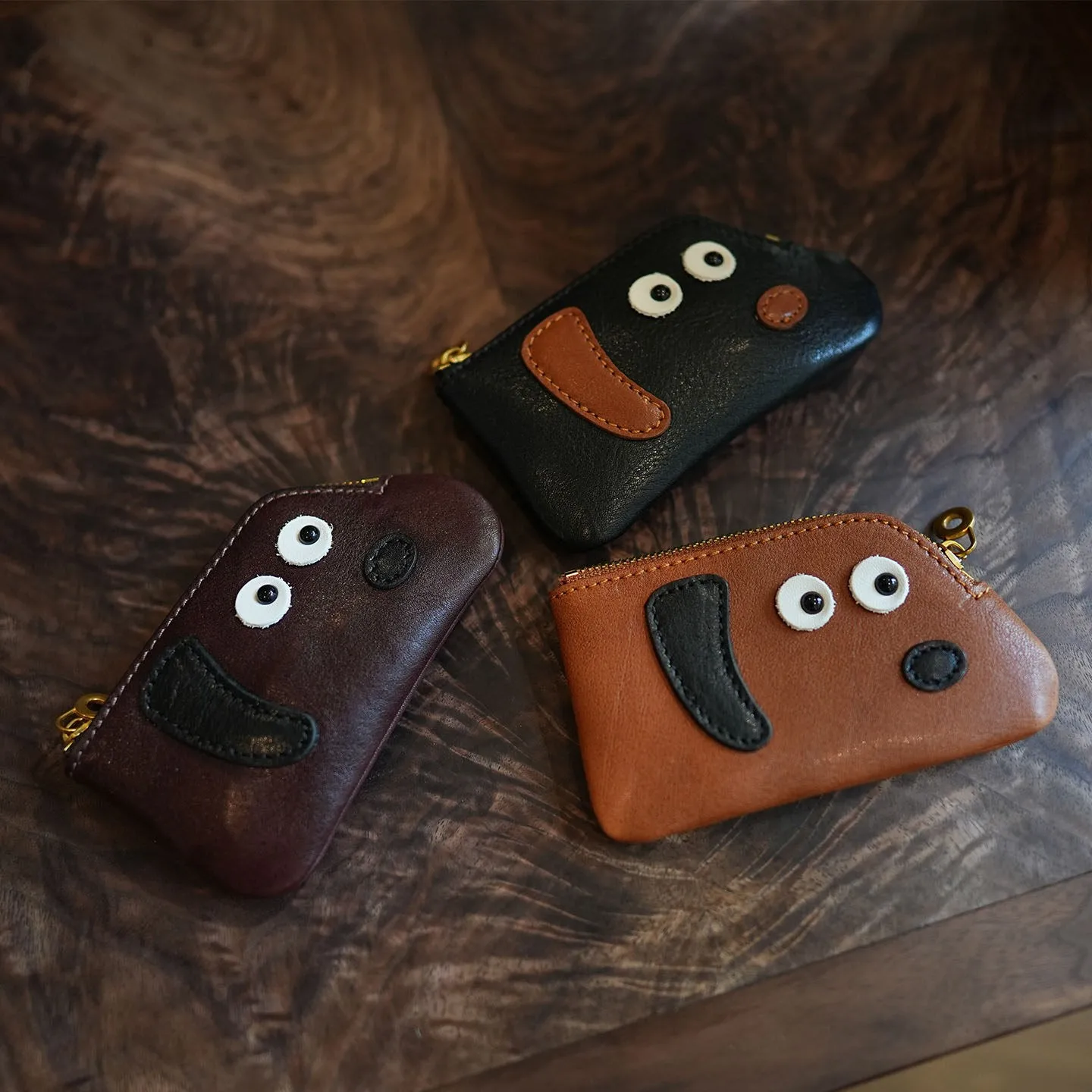 Retro Cute Puppy Pattern Vegetable Tanned Top Layer Leather Card Holder for Women Genuine Leather Portable Coin & Lipstick Pouch
