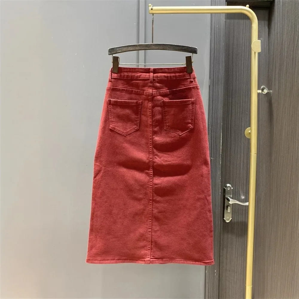 Black Asymmetrical Zipper Denim  Skirt Women's Elastic High Waist Slimming A-Line Long Skirt Summer New Style Casual Commute