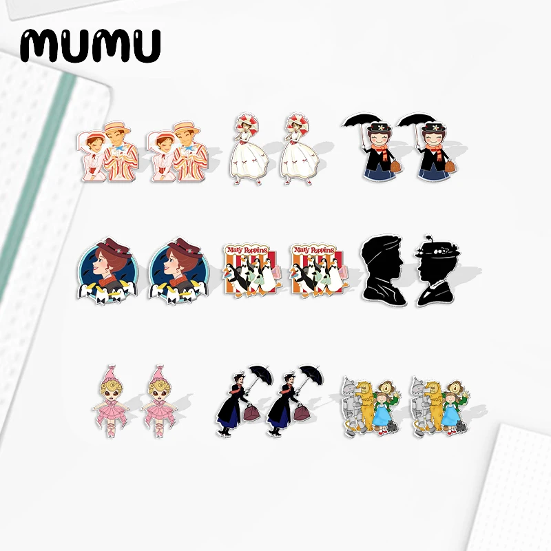 2024 New Mary Poppins Stud Earring Funny Epoxy Jewelry Resin Acrylic Earrings Handmade Gifts Girl