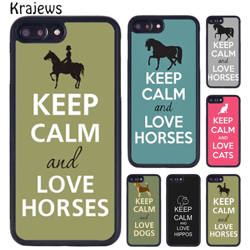 Krajews Keep Calm Love Horse Dog Cat Phone Case For iPhone 16 15 14 XR XS 11 12 mini 13 Pro MAX Plus cover coque