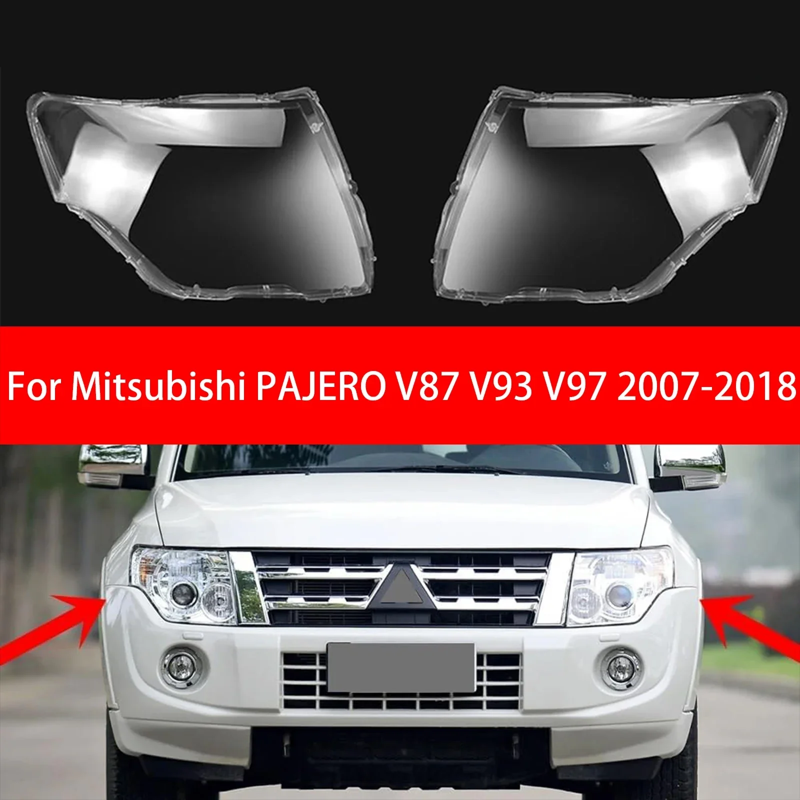 

ZAZQ Car Headlight Cover For Mitsubishi PAJERO V87 V93 V97 2007 2008 2009 2010 2011 2012 2013 2018 Lampshade Shell Headlamp Lens